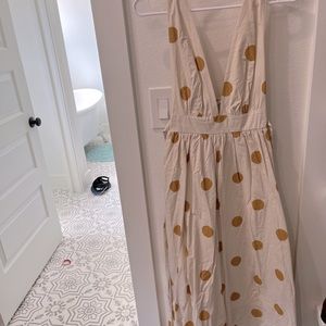 Cream and mustard polka dot midi dress